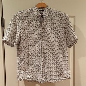 johnnie-O White and Brown Patterned Casual Shirt